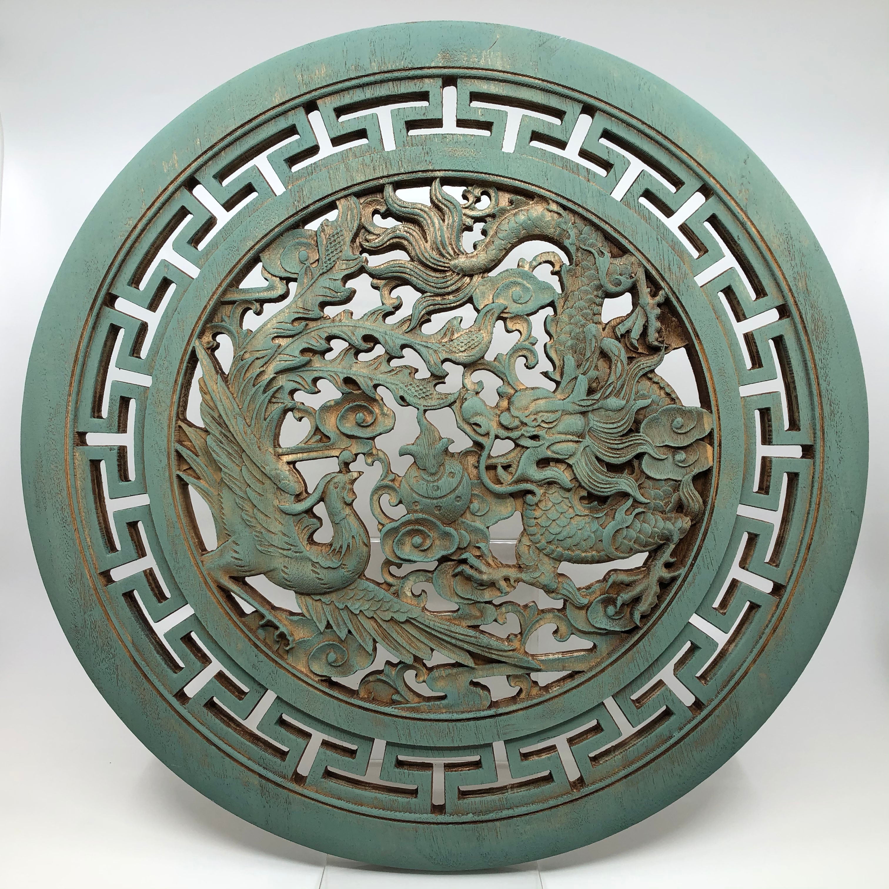 Dragon and Phoenix Big Wooden Carving