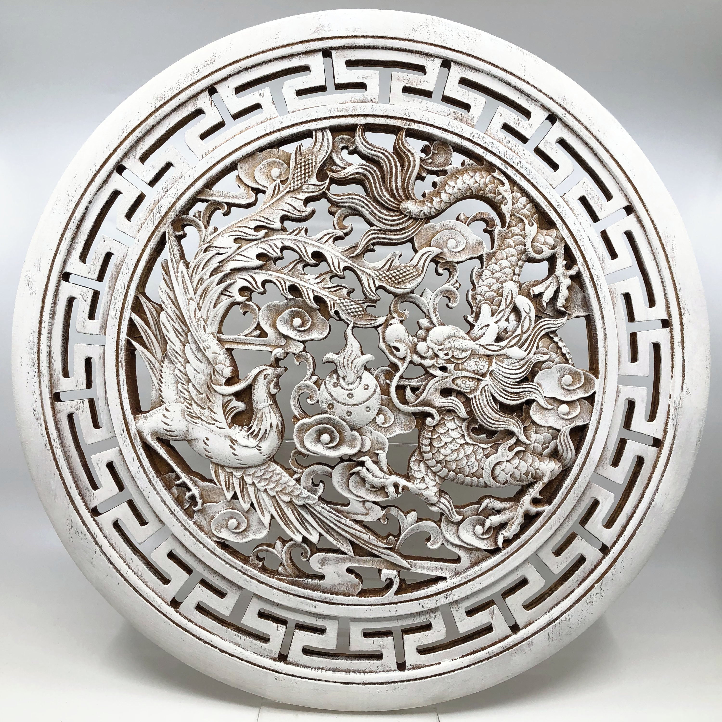 Dragon and Phoenix Big Wooden Carving