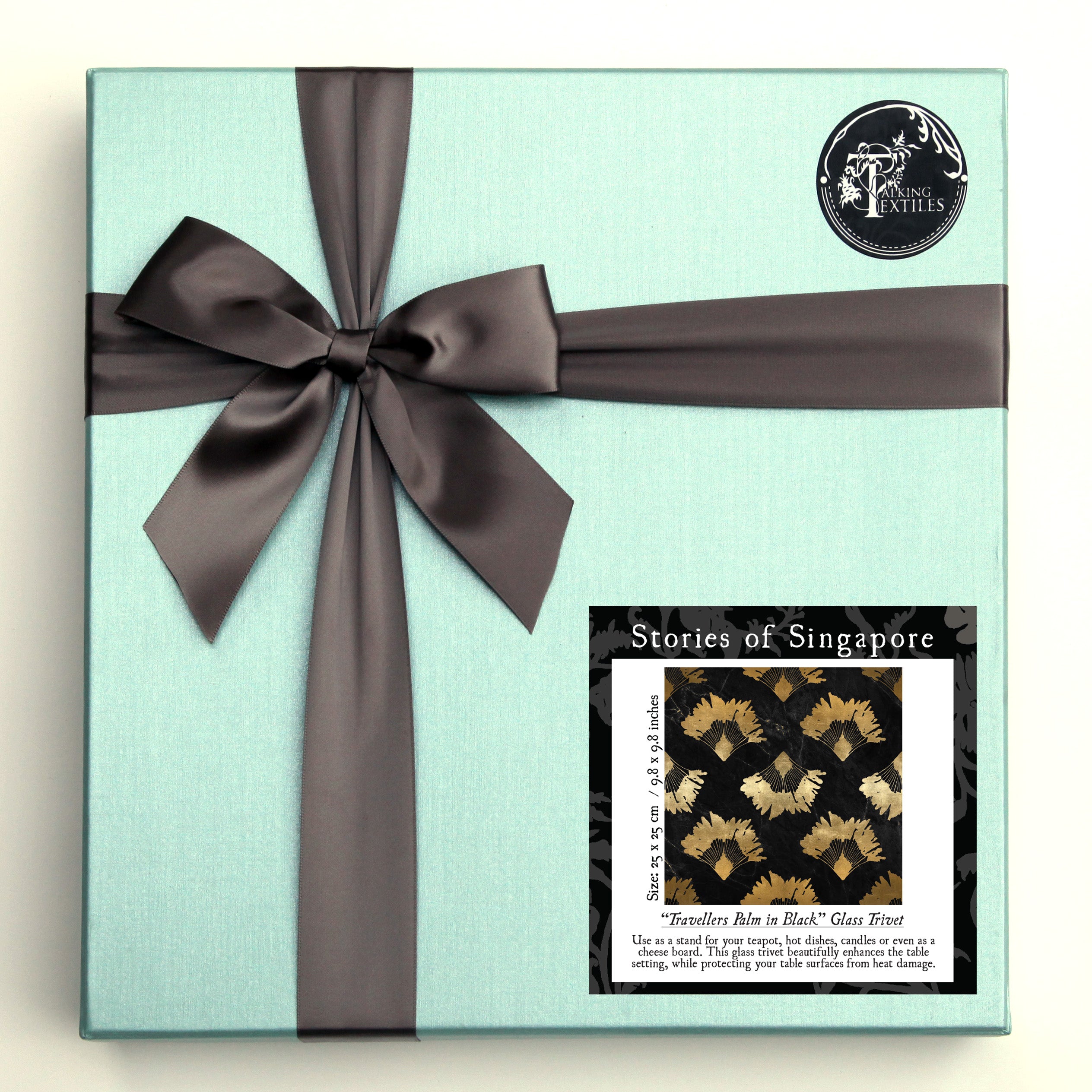 Travellers Palm in Black Glass Trivet