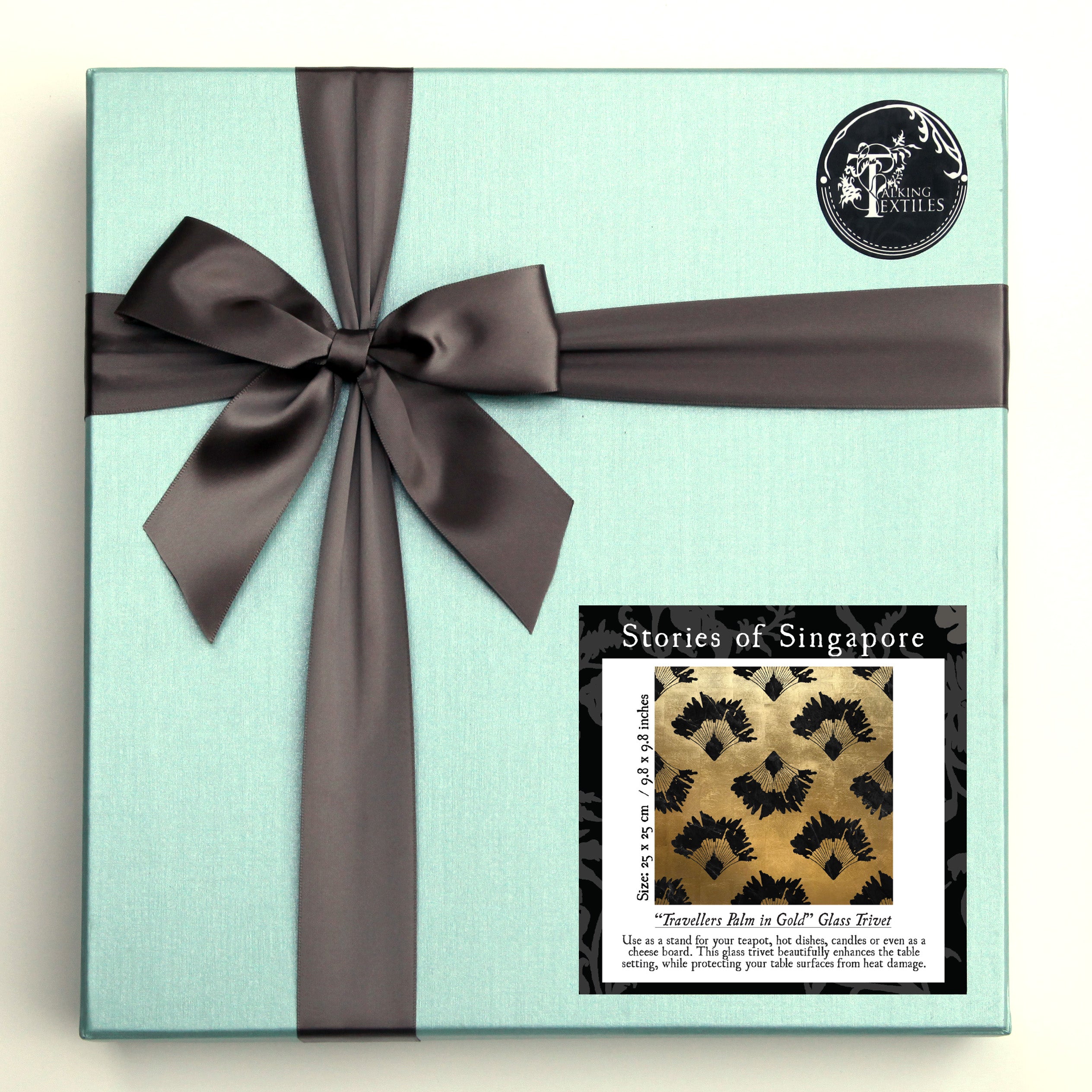 Travellers Palm in Gold Glass Trivet