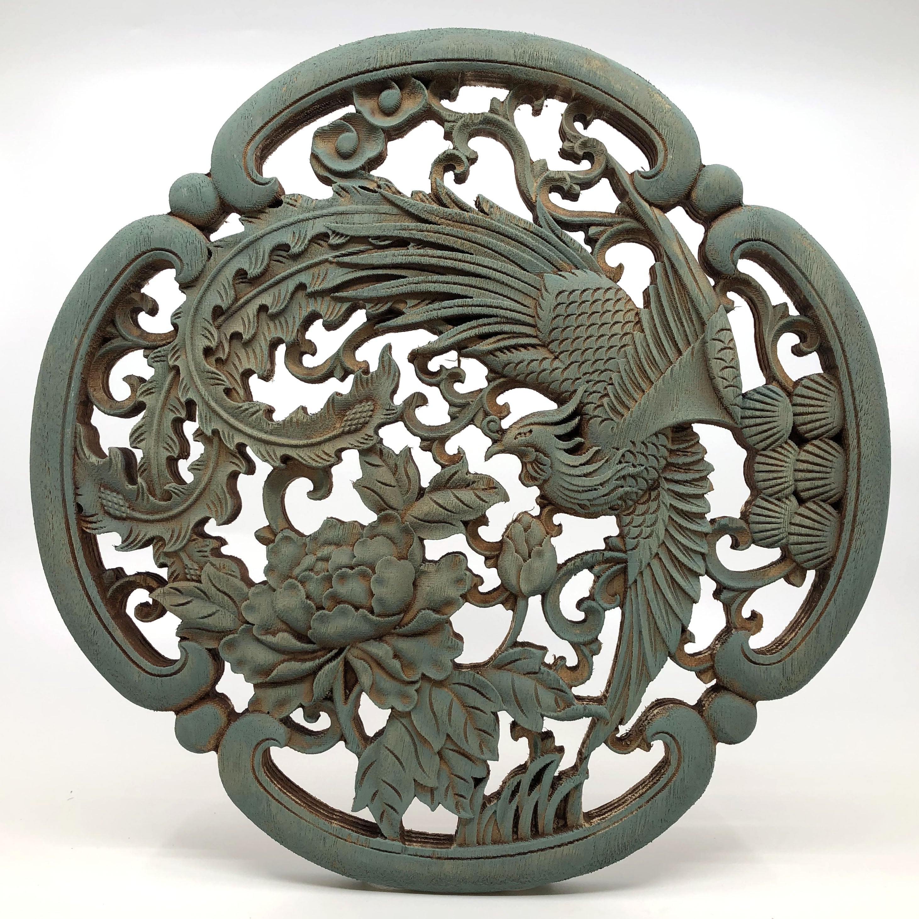 Phoenix and Peony Wooden Carving