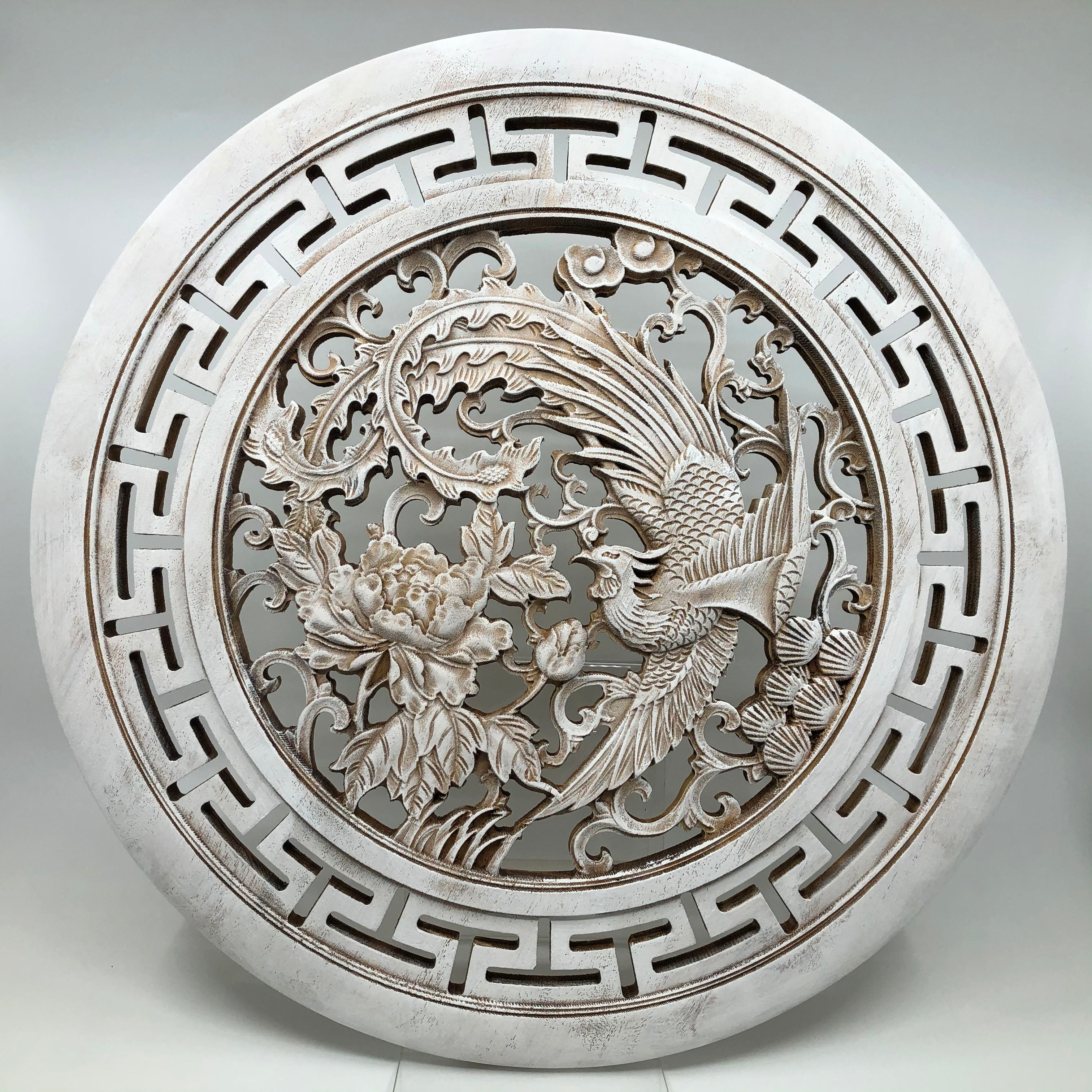 Phoenix and Peony Big Wooden Carving