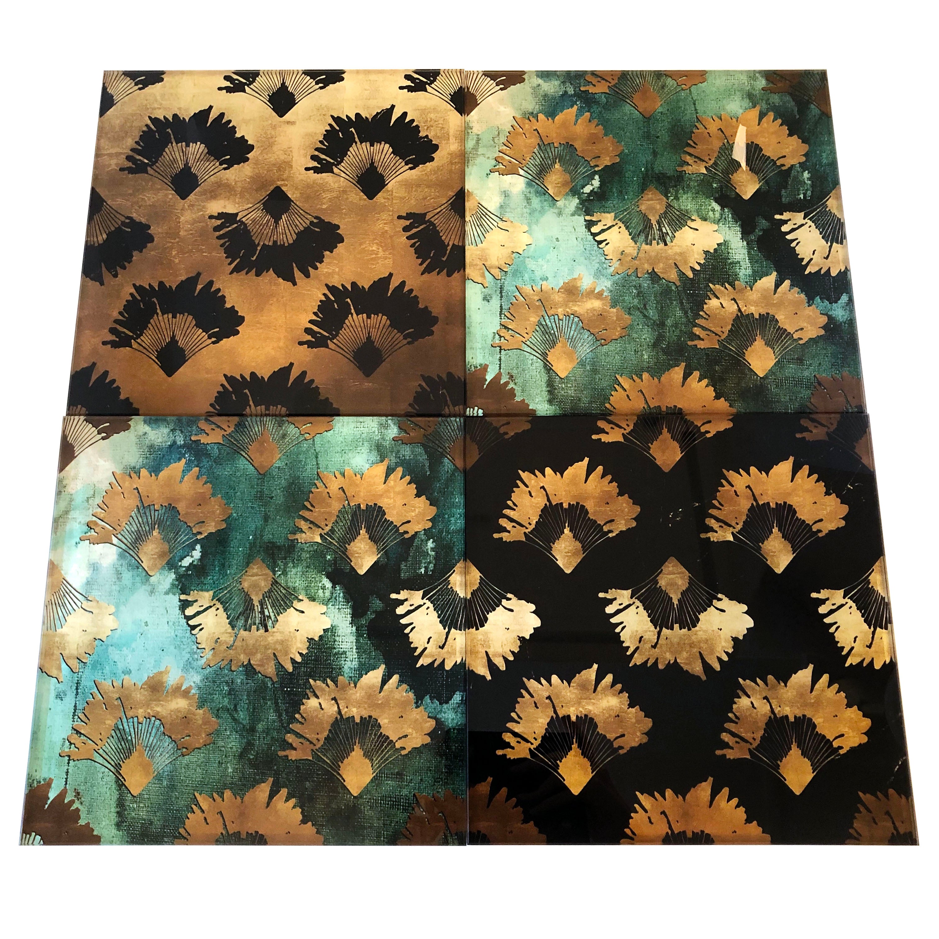 Travellers Palm in Black Glass Trivet