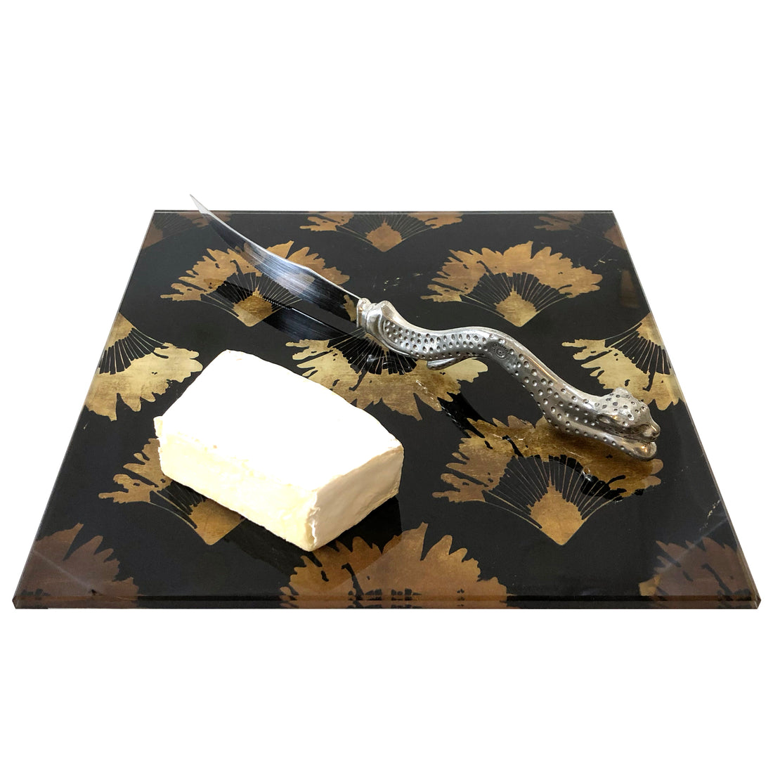 Travellers Palm in Black Glass Trivet