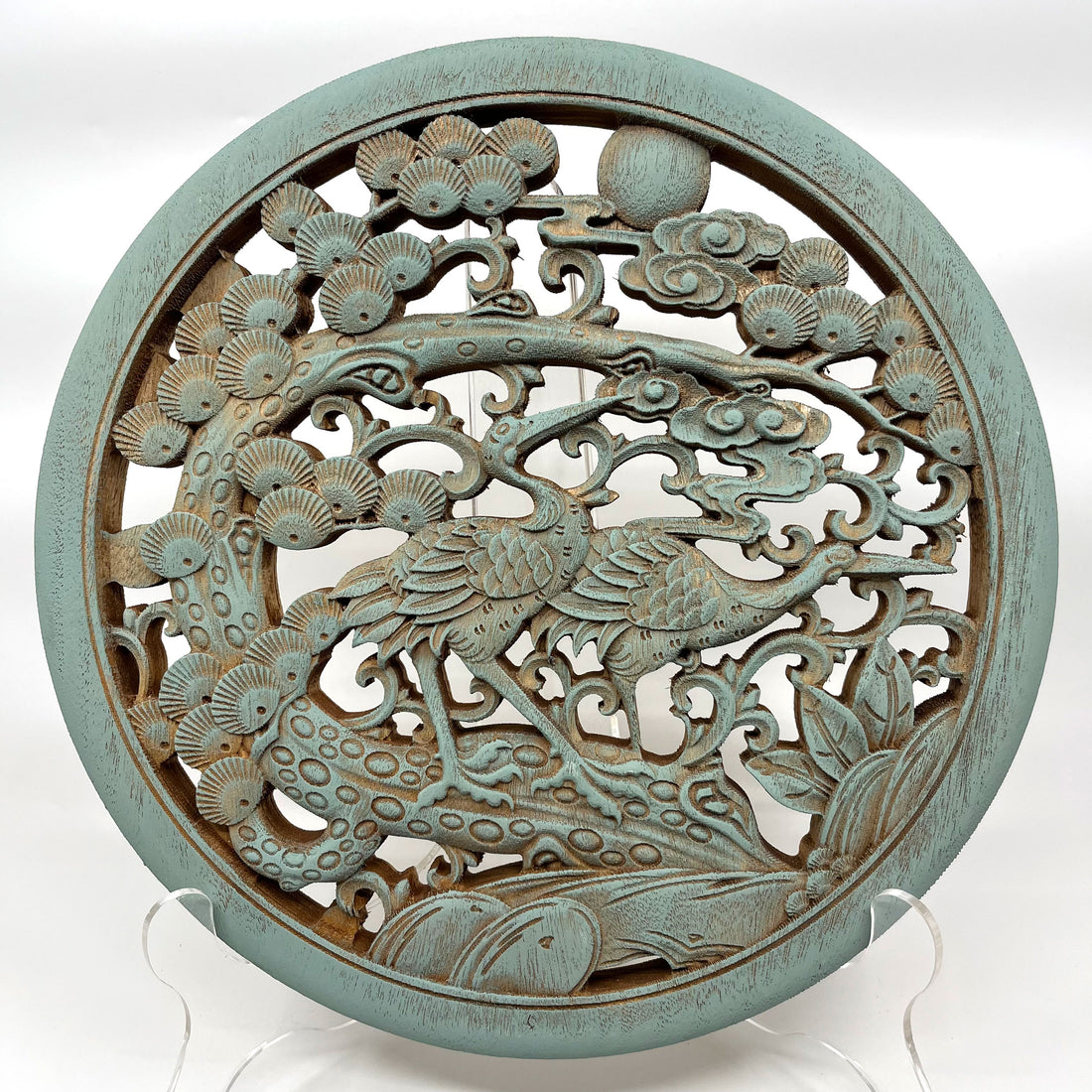 Cranes and Pine Tree Wooden Carving