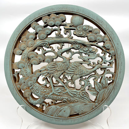 Cranes and Pine Tree Wooden Carving