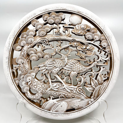 Cranes and Pine Tree Wooden Carving