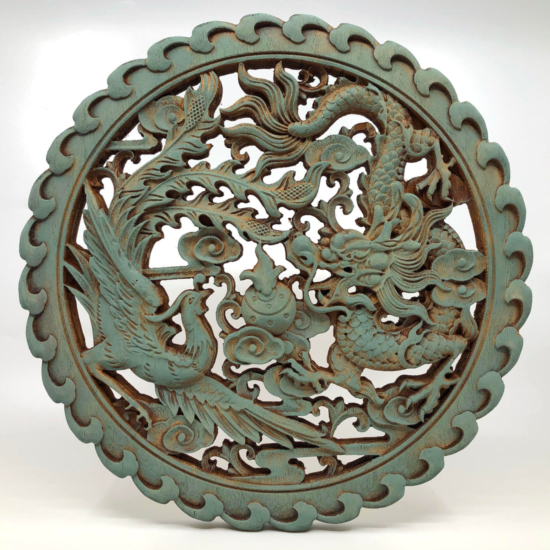 Dragon and Phoenix Wooden Carving