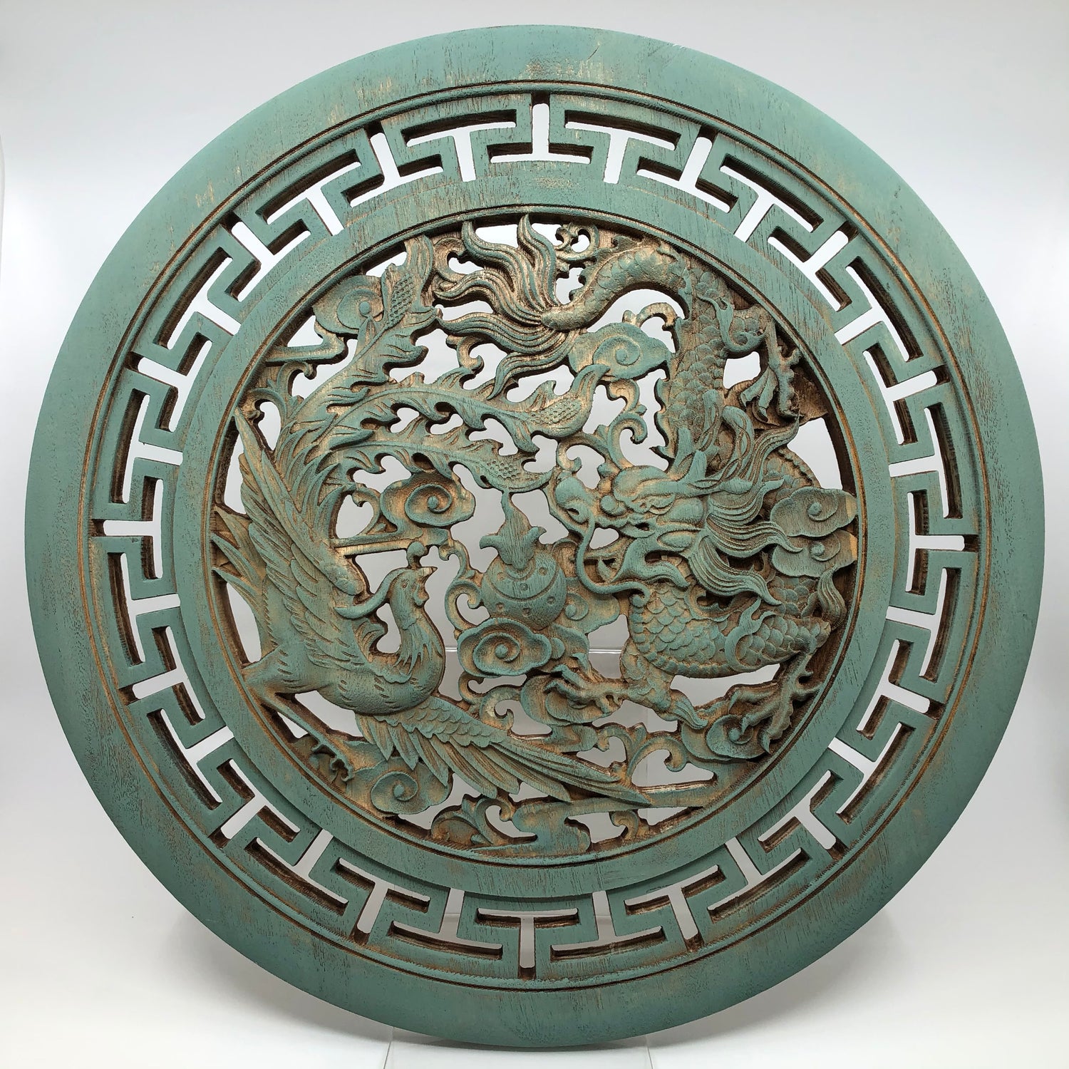 Dragon and Phoenix Big Wooden Carving