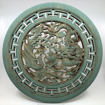 Dragon and Phoenix Big Wooden Carving