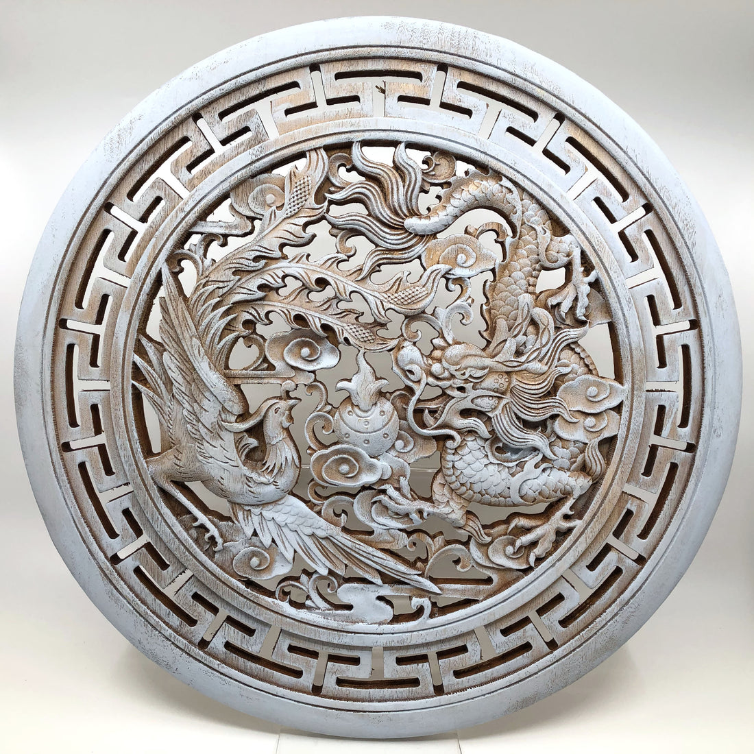 Dragon and Phoenix Big Wooden Carving