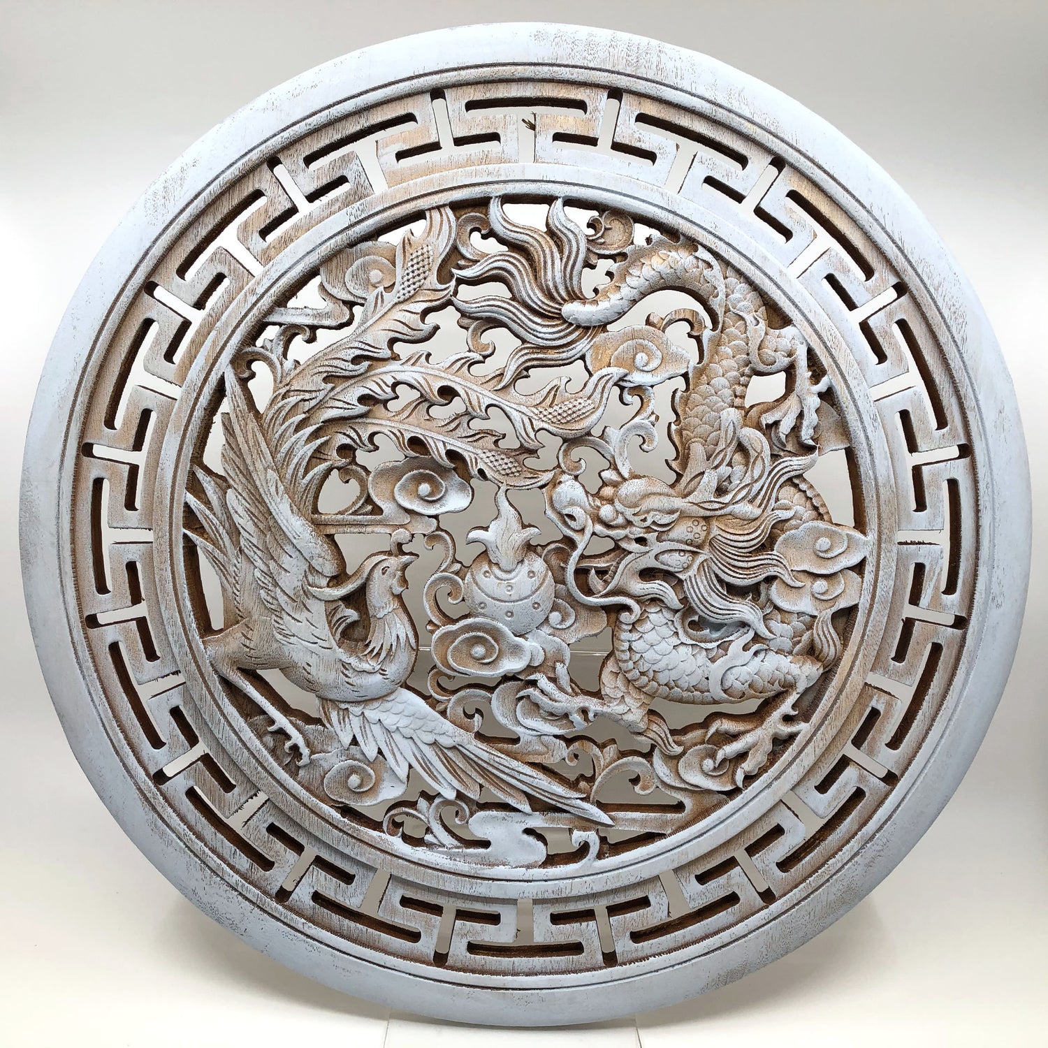 Dragon and Phoenix Big Wooden Carving