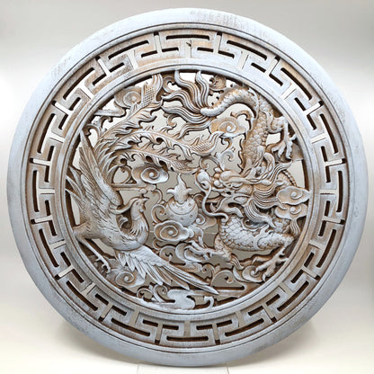 Dragon and Phoenix Big Wooden Carving