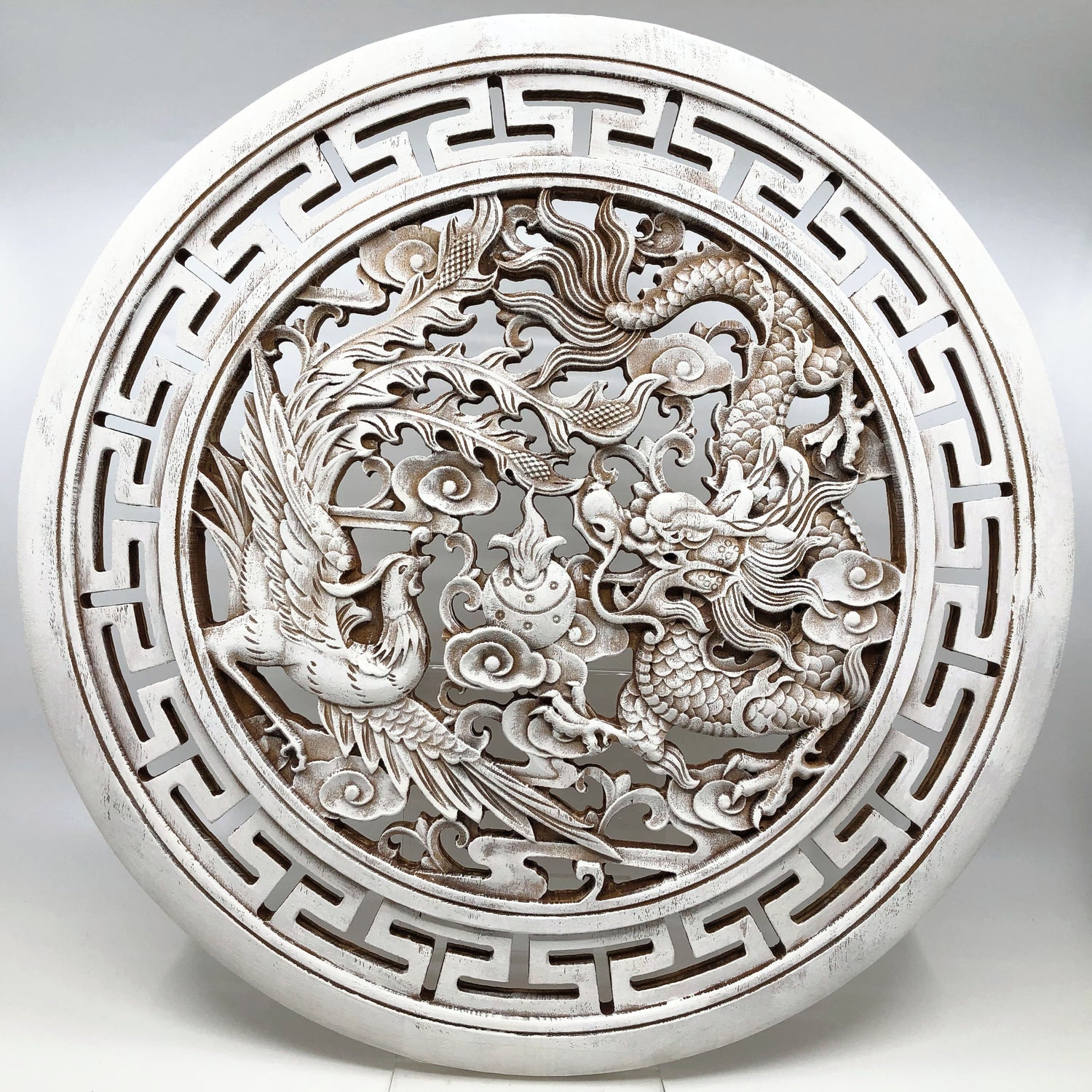 Dragon and Phoenix Big Wooden Carving