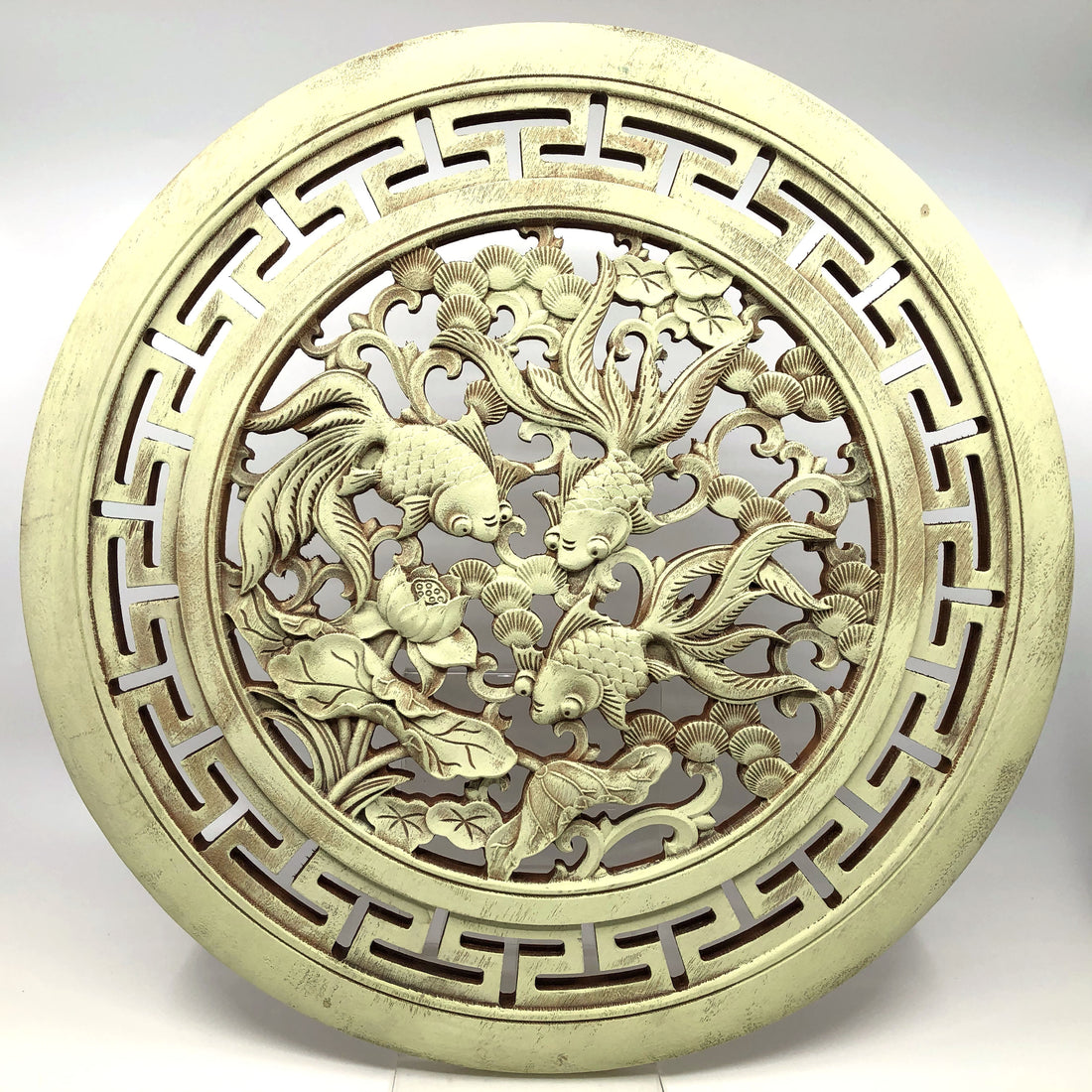 Goldfish and Lotus Big Wooden Carving