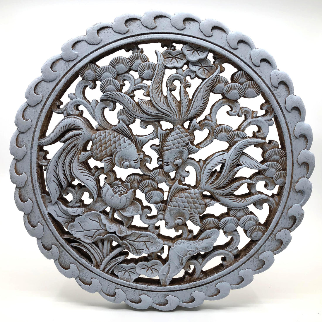 Goldfish and Lotus Wooden Carving