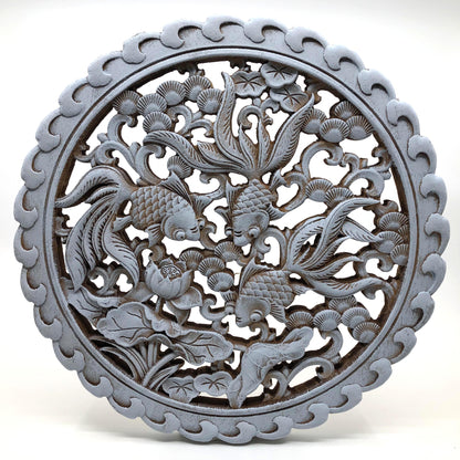 Goldfish and Lotus Wooden Carving