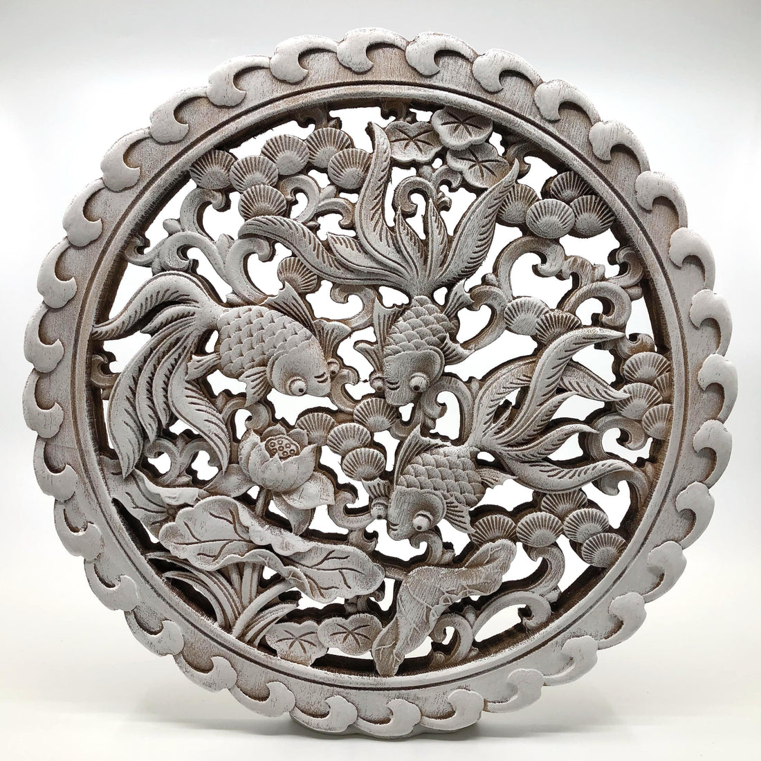 Goldfish and Lotus Wooden Carving