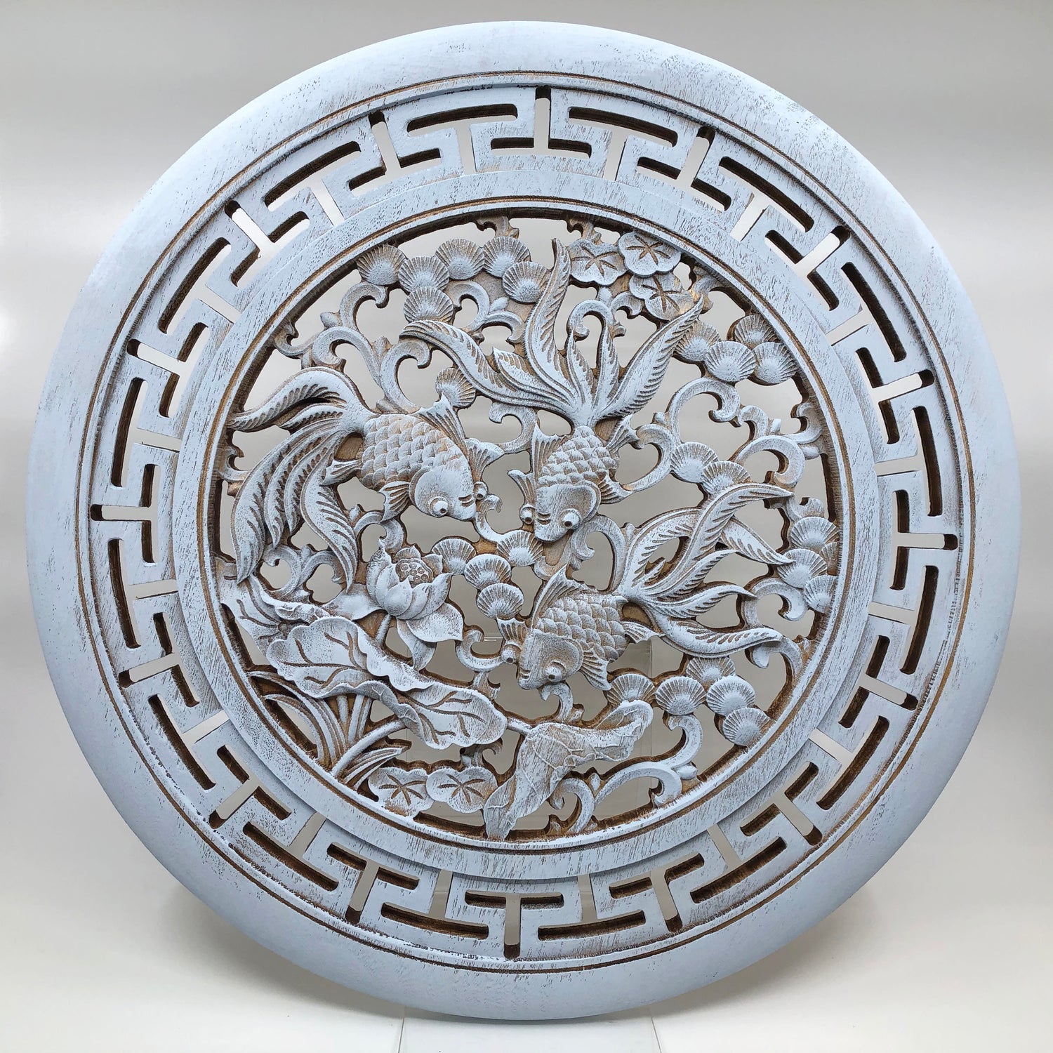 Goldfish and Lotus Big Wooden Carving