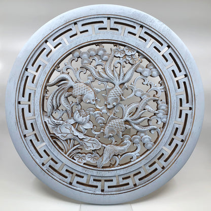 Goldfish and Lotus Big Wooden Carving