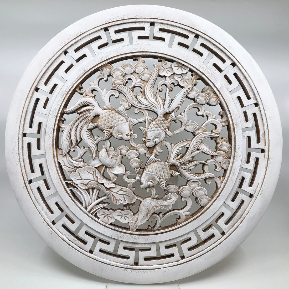 Goldfish and Lotus Big Wooden Carving