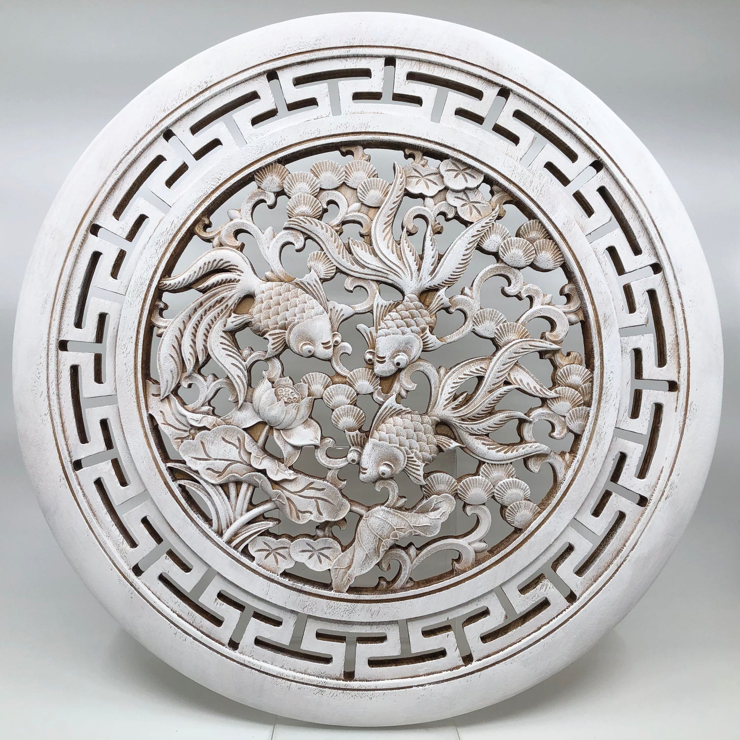 Goldfish and Lotus Big Wooden Carving