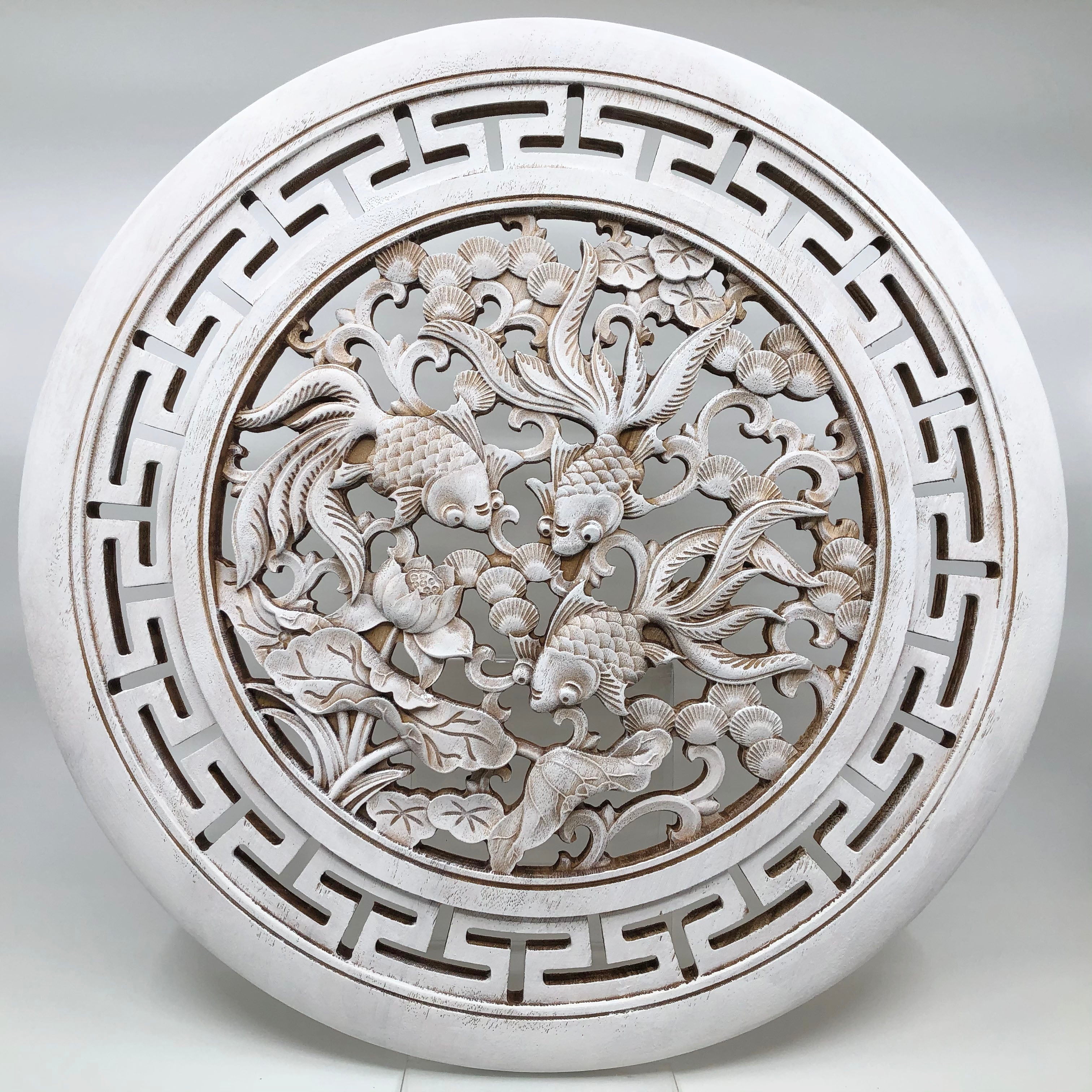 Goldfish and Lotus Big Wooden Carving