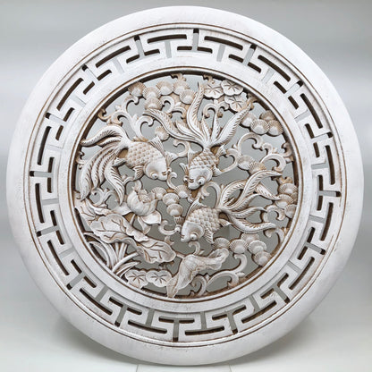 Goldfish and Lotus Big Wooden Carving