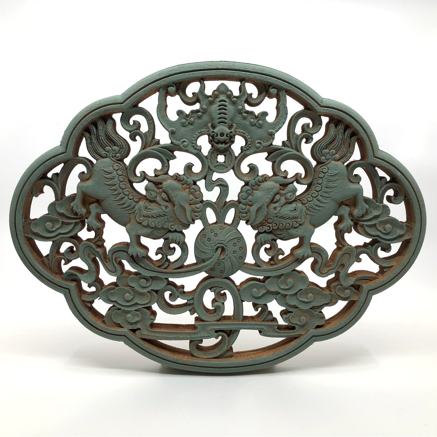 Guardian Lions Wooden Carving