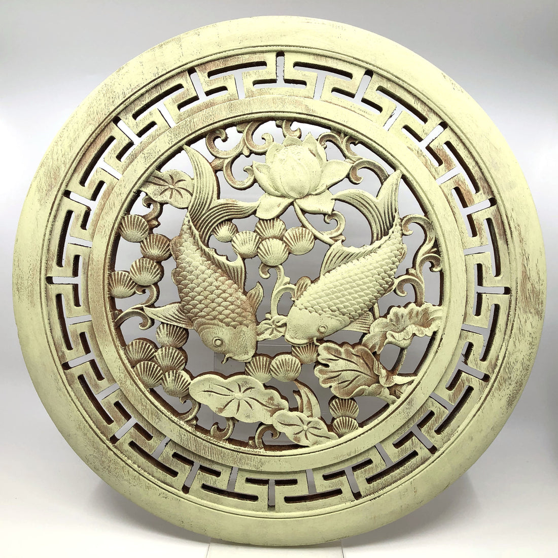 Carp and Lotus Big Wooden Carving