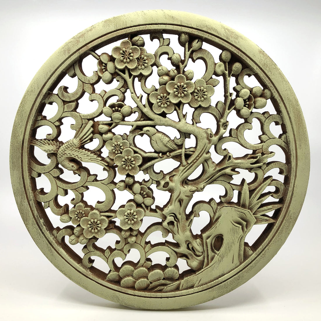 Magpies and Plum Blossoms Wooden Carving
