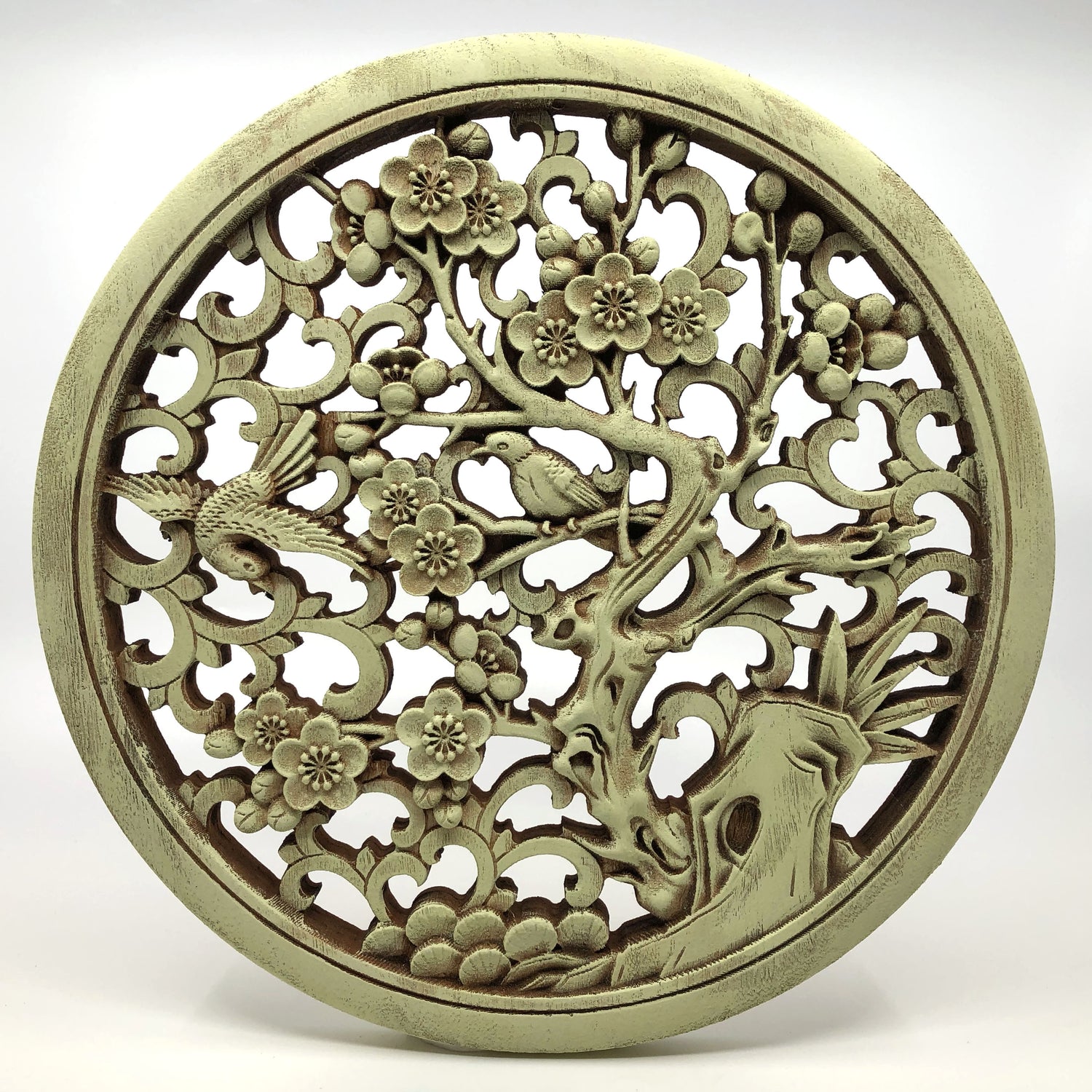 Magpies and Plum Blossoms Wooden Carving