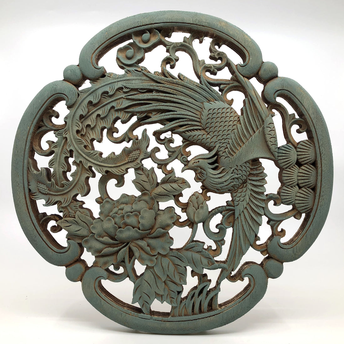 Phoenix and Peony Wooden Carving