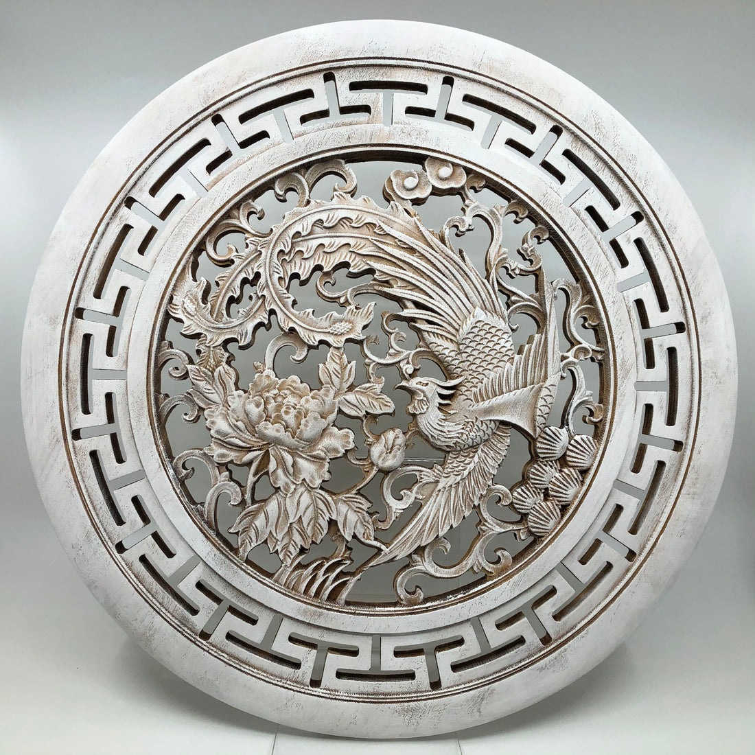 Phoenix and Peony Big Wooden Carving